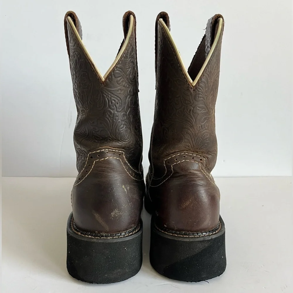 Justin Brown Leather Western Boots Women's Size 9.5B
